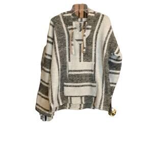 Vintage Baja Hooded Pullover Drug Rug Womens Striped Festival Beach M?